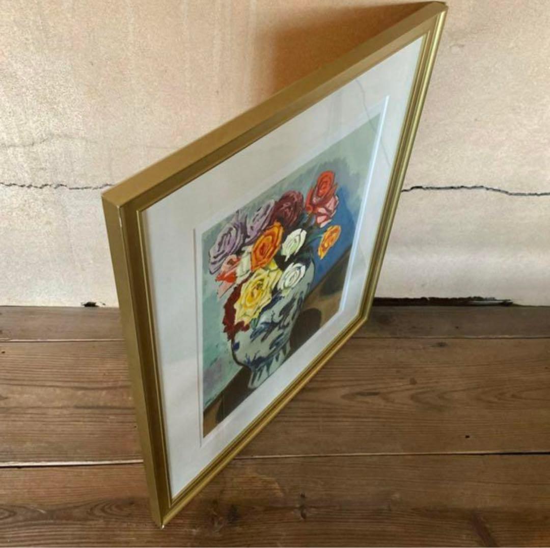 小山敬三　リトグラフ　花　薔薇　92/200 額付き 22.01.23-1