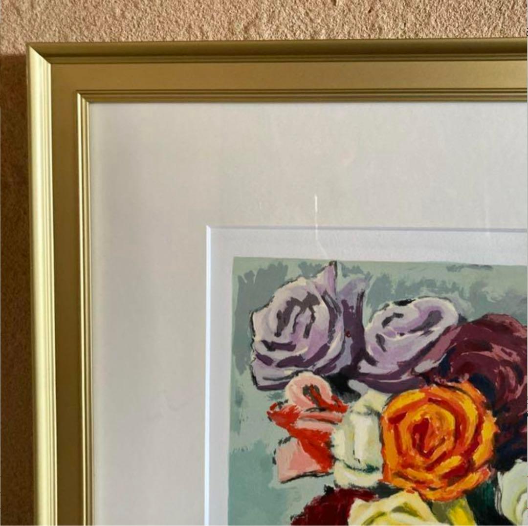 小山敬三　リトグラフ　花　薔薇　92/200 額付き 22.01.23-1