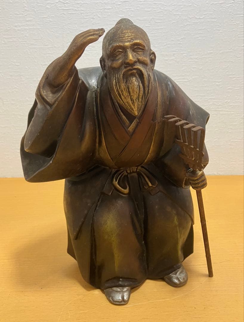 【置物】高砂人形 瑞穂 翁 嫗 日本人形 飾り 長寿 夫婦円満 縁起物 金属製