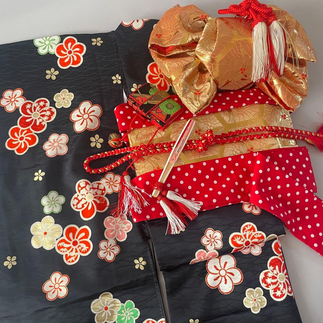 七五三　小さめ7歳さん　6歳さん　お着物セット　大寸作り帯