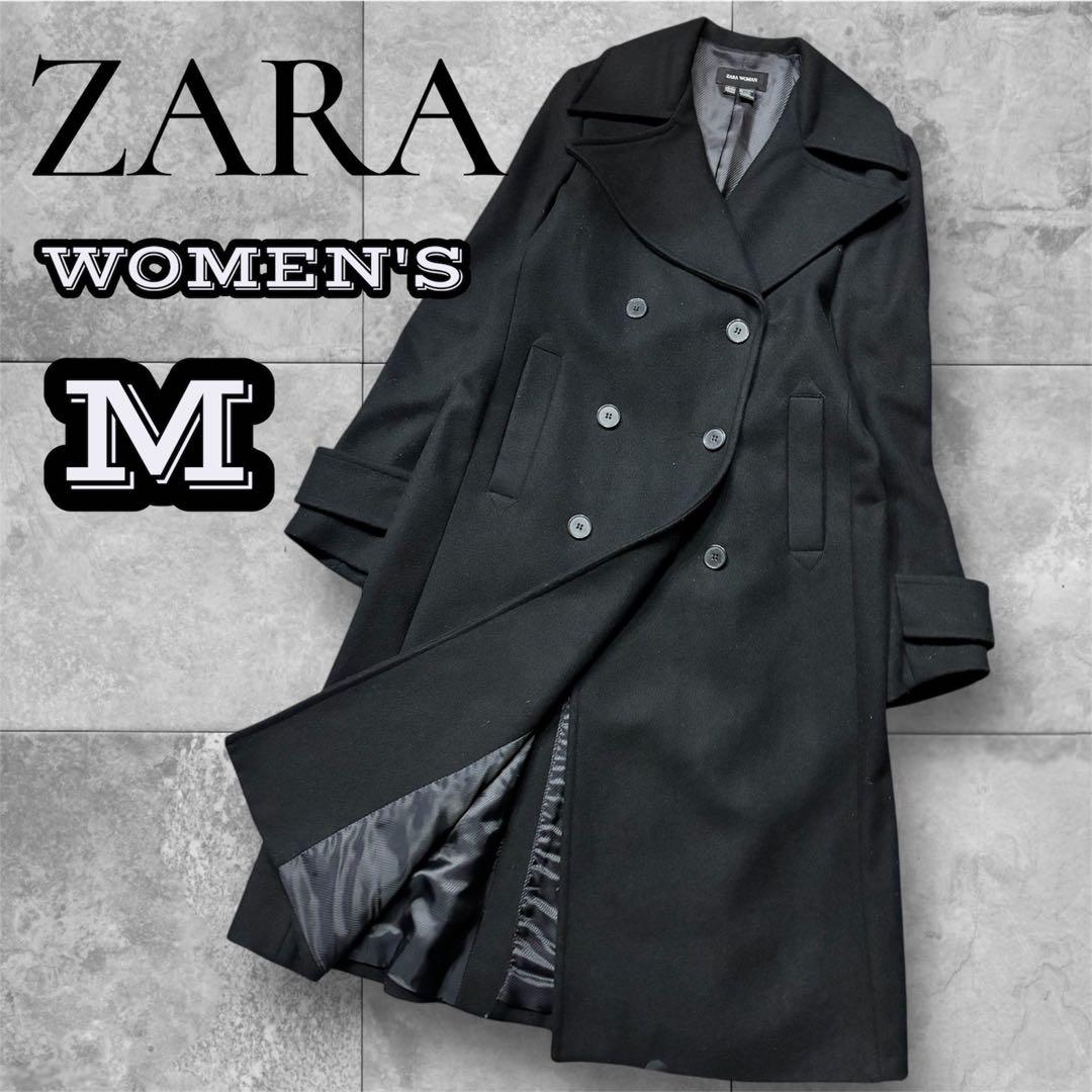 美品ZARA ブラック チェスターコート Mサイズ 大きめ襟 ロングコート ザラ