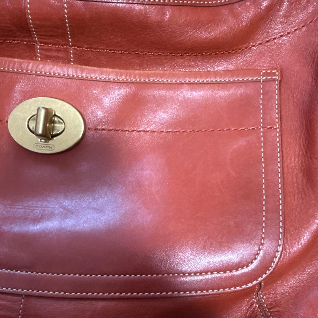 コーチcoach レッドブラウン レザー ショルダーバッグ