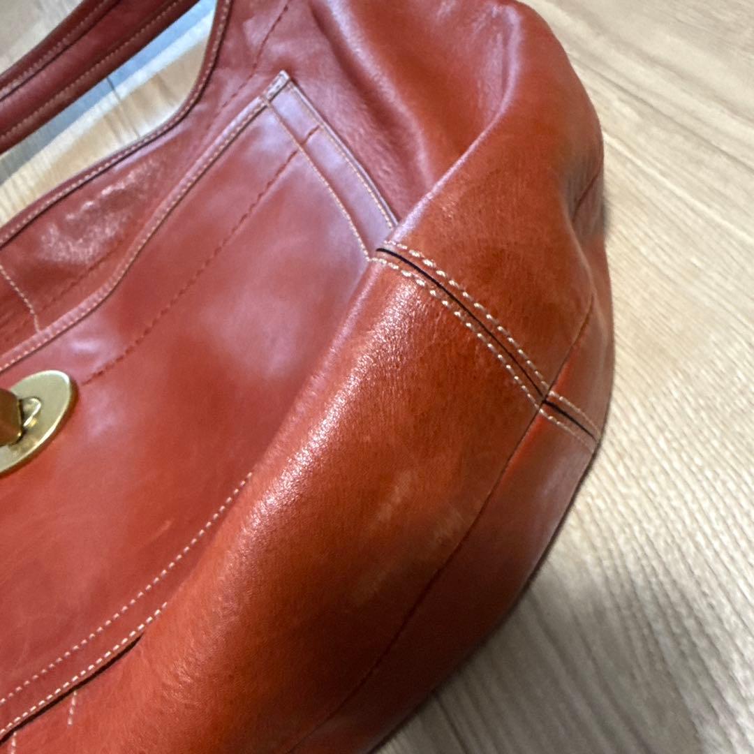 コーチcoach レッドブラウン レザー ショルダーバッグ