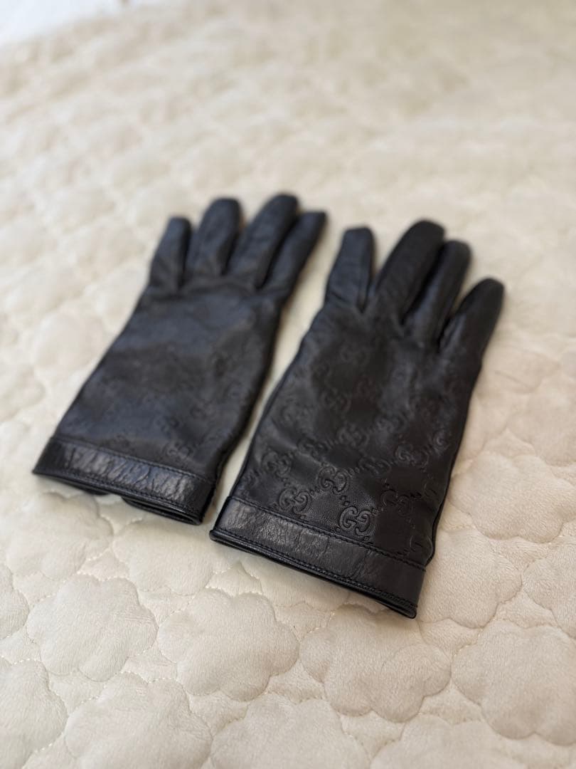 GUCCI 総柄　レザーグローブ　手袋