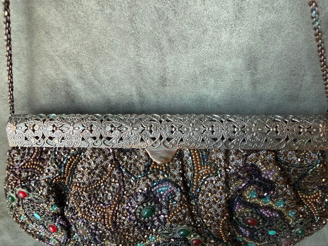 【美品】皇室御用達／ルミーはしもと 総ビーズ ハンドバッグ がま口 アンティーク