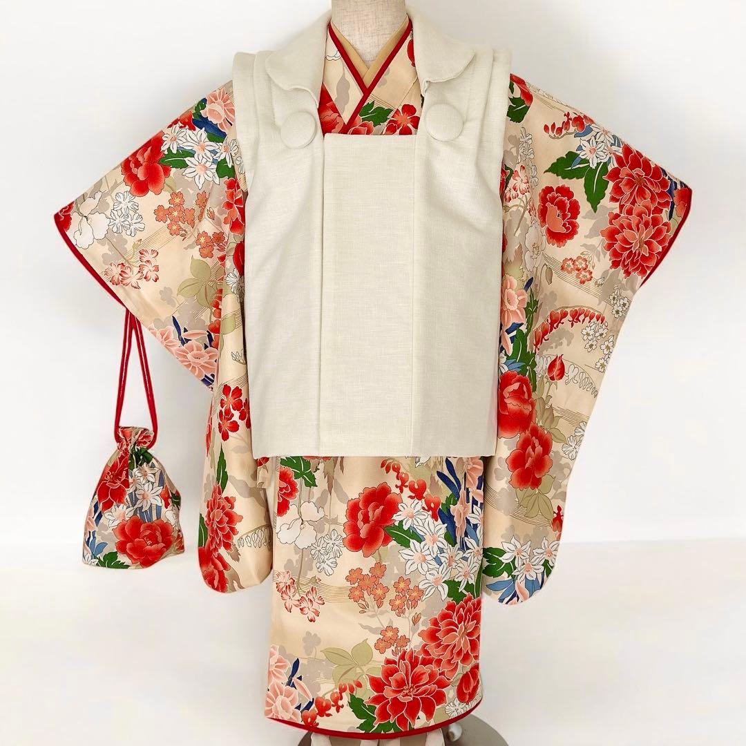 やな★［ぼたん］被布コート3点セット ꕤハンドメイドꕤ七五三 3歳 女の子