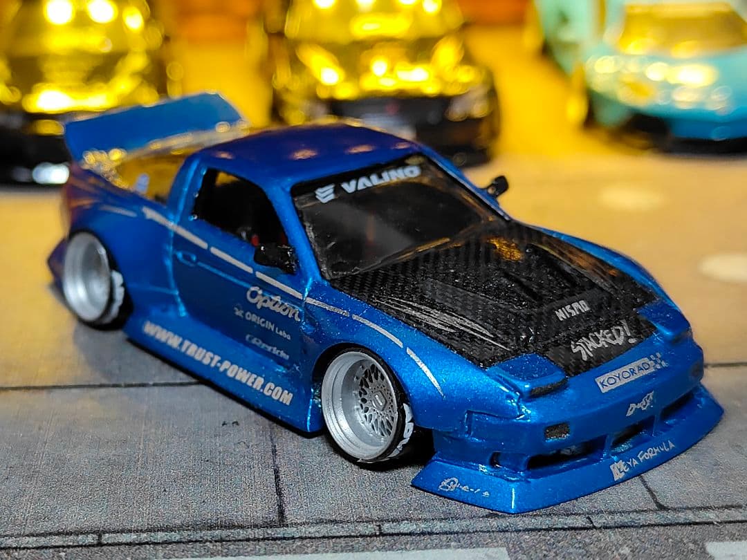 ホットウィールカスタム 日産 180sx フルエアロ ドリ車 深リムトミカ改造青