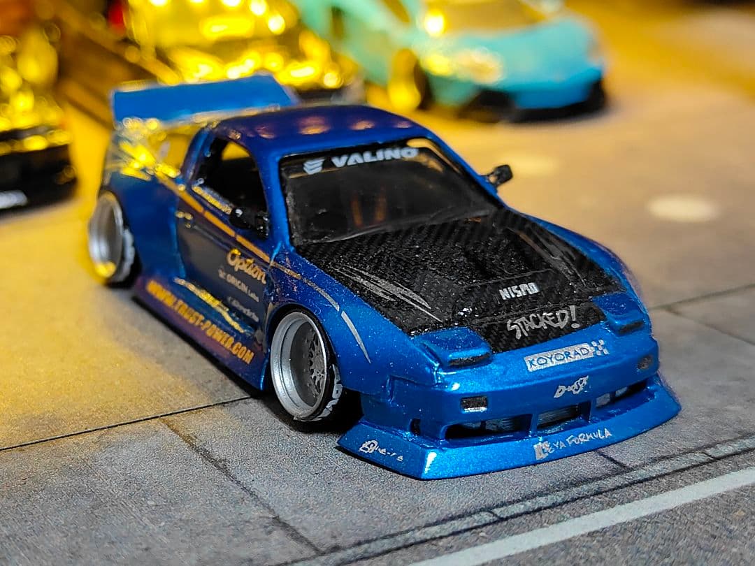 ホットウィールカスタム 日産 180sx フルエアロ ドリ車 深リムトミカ改造青
