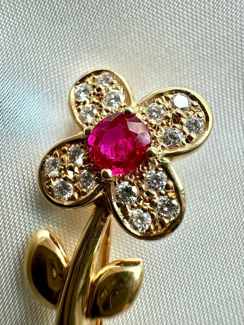K18 ブローチ ダイヤ ルビー ガーネット ピンクダイヤモンド