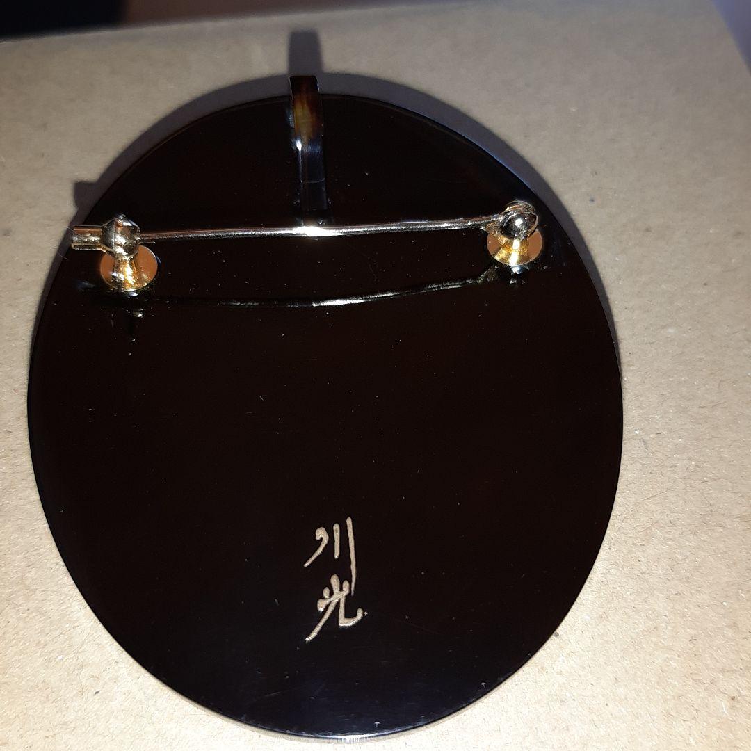 本鼈甲　螺鈿蒔絵　東州斎写楽役者絵　川光作　ブローチ&ネックレス2WAY