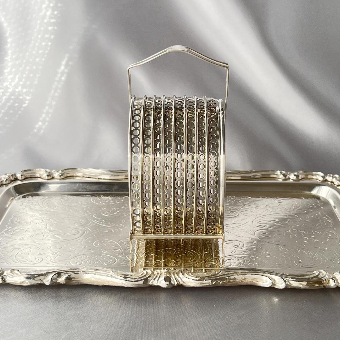 【Webster】ワイングラスコースター 8枚【純銀 / ガラス】 ホルダー