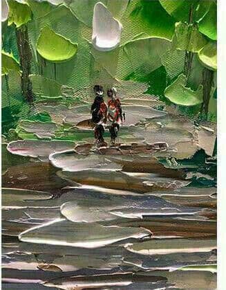 自然の風景 ミニマリストのモダンな手描きの風景油絵