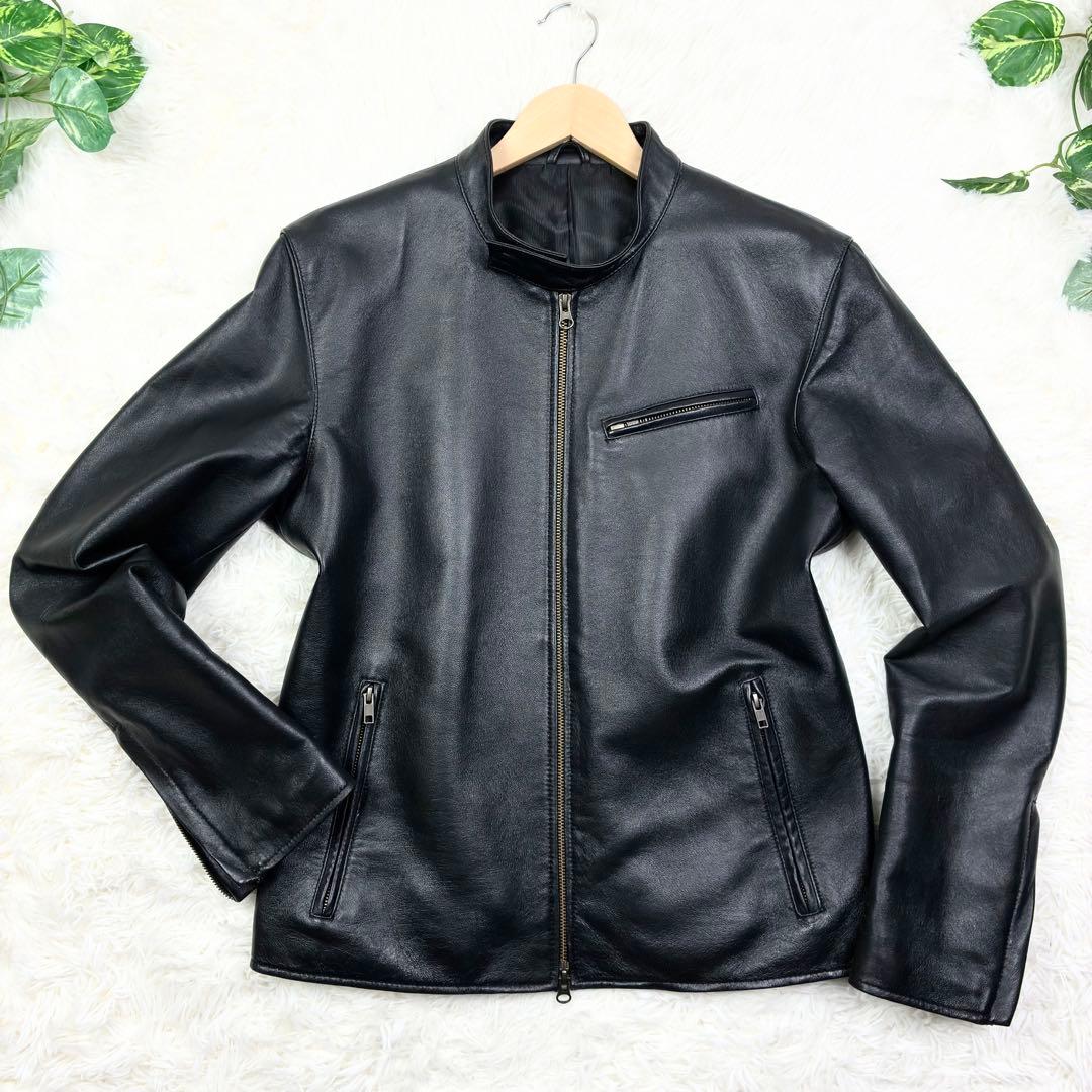 美品　リコリス　ラムレザー　シングルライダース　レザージャケット　3L　ブラック