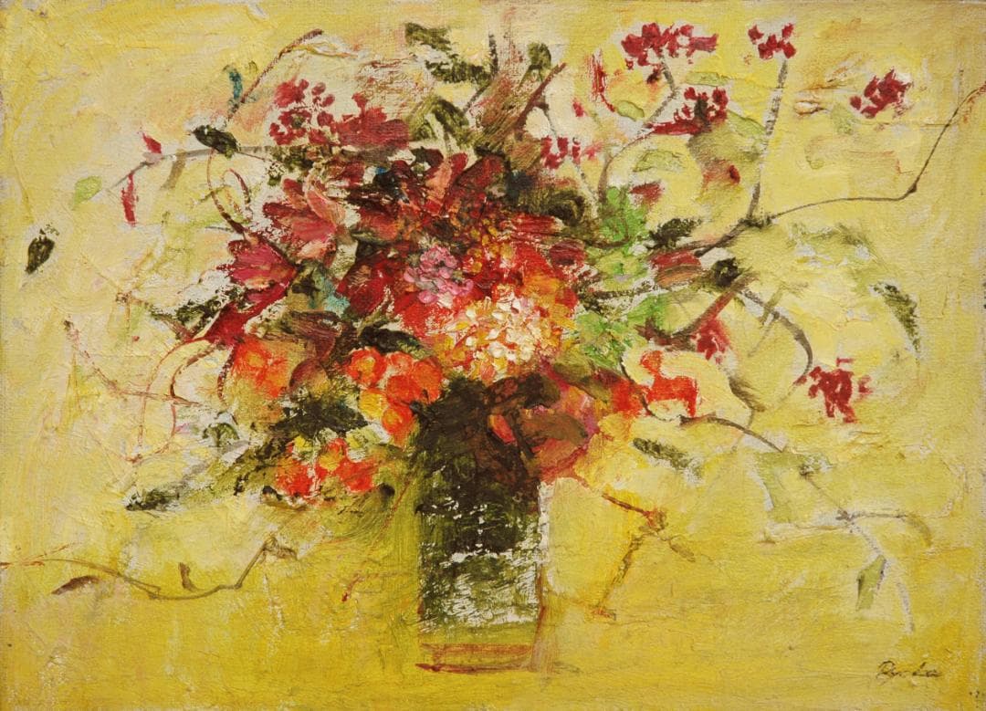 油絵 菅家令子 絵 絵画 インテリア 額付(黒) F4-070702 花