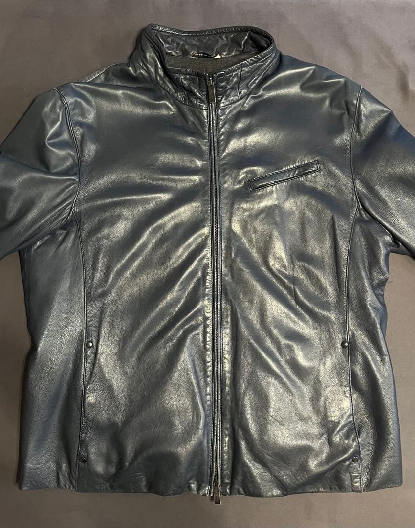 ARMANI COLLEZIONI シープレザージャケットNAVY 46