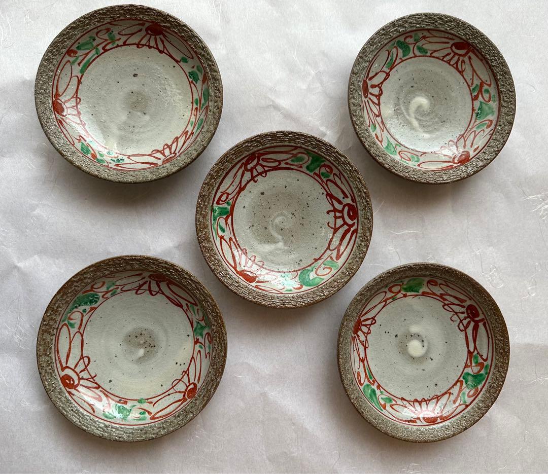 信楽中郷窯 鈴木茂至造　銀彩赤絵対鉢　5枚組２種　10客銘々皿　信楽中郷窯