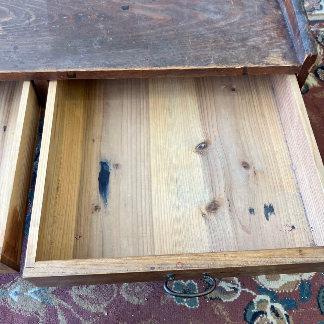 昭和レトロ アンティーク 古家具 木製文机 引き出し付き座卓 書斎机 無垢材