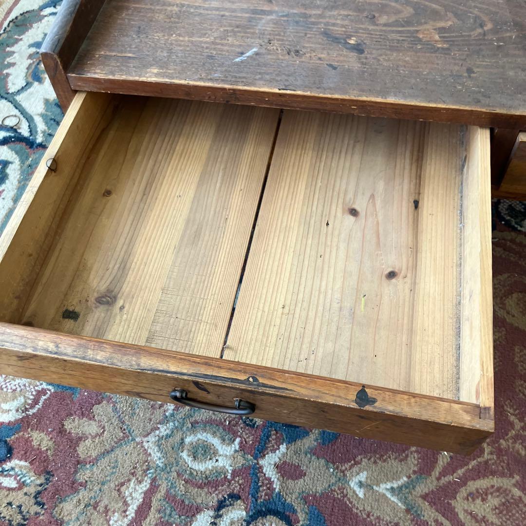 昭和レトロ アンティーク 古家具 木製文机 引き出し付き座卓 書斎机 無垢材