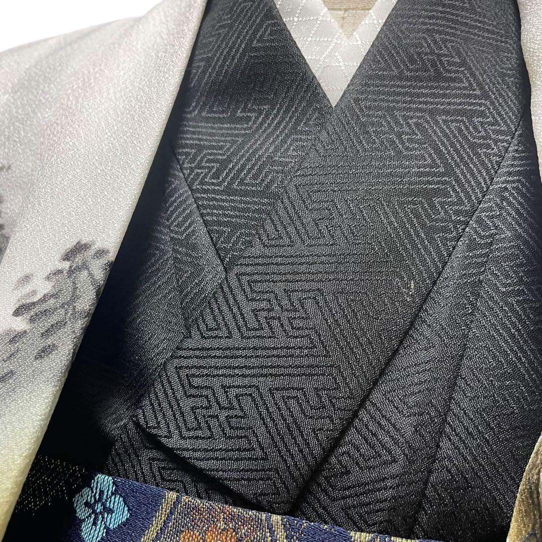 七五三 三歳 五歳 男の子 着物　袴　白　鷹　虎　富士山　金たたき　鶴