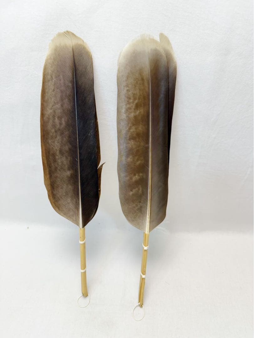 未使用 茶道具 仕立師 杉本鳳堂 鷲 羽箒一双 左羽 炉用 右羽 風炉用 共箱