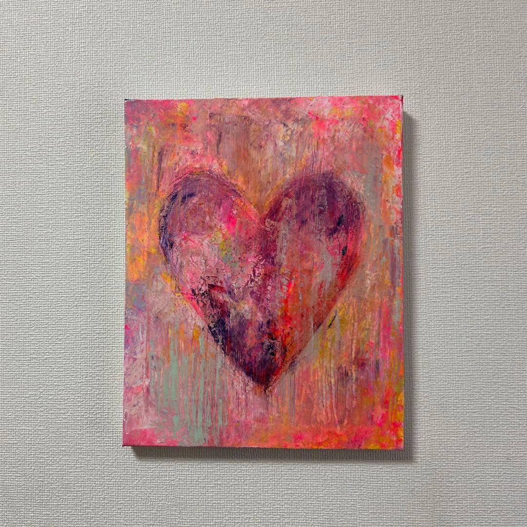ハートの絵、絵画、原画、インテリア、現代アート、LOVE、幸せを呼ぶアート