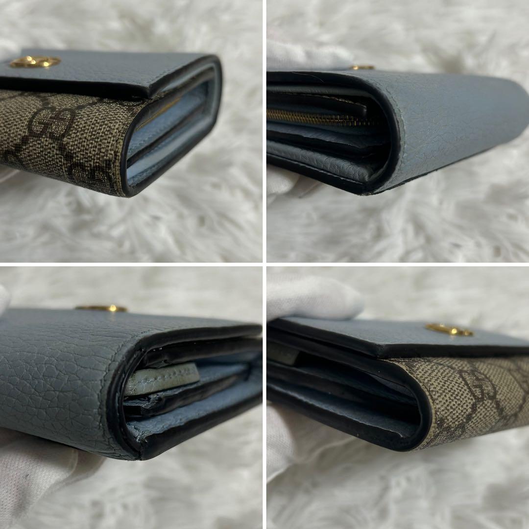 美品✨ グッチ プチマーモント ggスプリーム バイカラー 二つ折り財布 ブルー