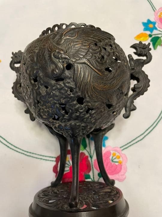 香炉 龍 黄銅 彫刻 置物 開運 金運　風水 骨董 古美術 アンティーク　中国