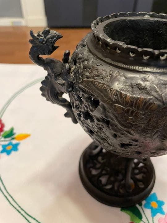 香炉 龍 黄銅 彫刻 置物 開運 金運　風水 骨董 古美術 アンティーク　中国