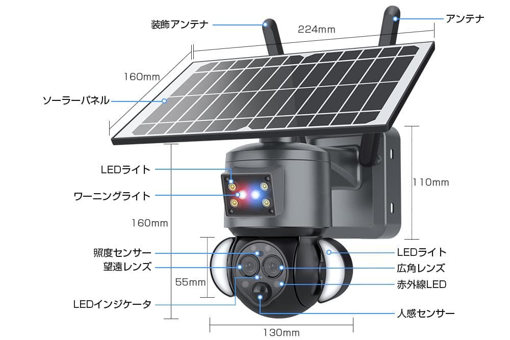 電源不要 60906 防犯ソーラーバッテリーセキュリティカメラ　BDSC-12X