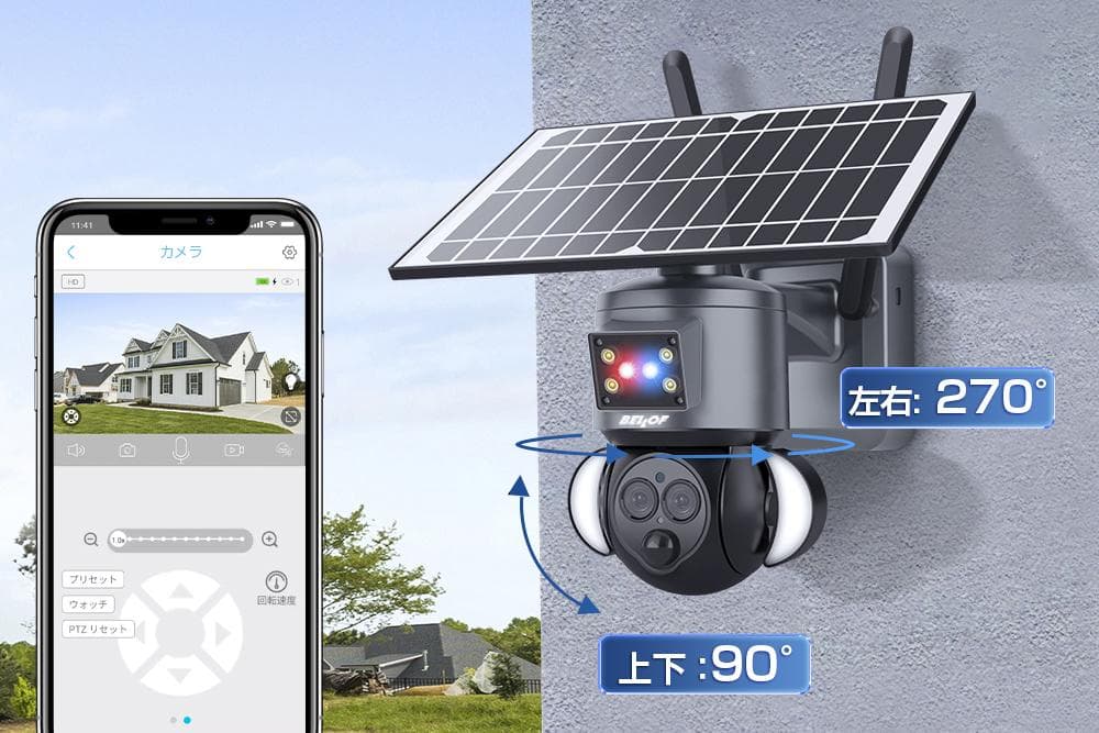 電源不要 60906 防犯ソーラーバッテリーセキュリティカメラ　BDSC-12X