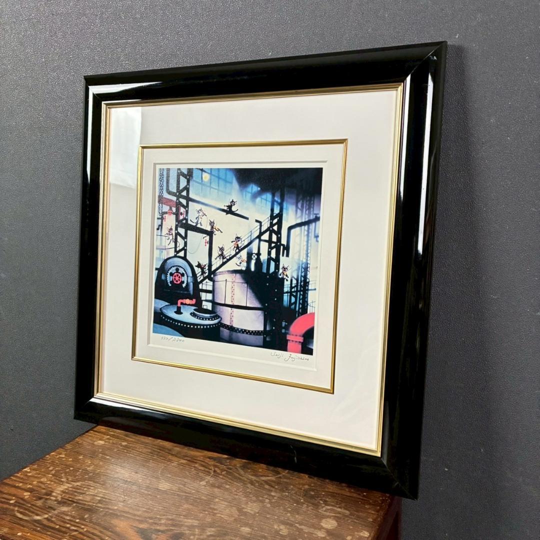 美品 藤城清治「真夜中の工場」ダイヤモンドスクリーニング 作品保証書有 猫 ネコ