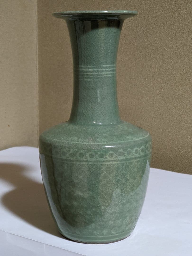 ジ*ン様 ♦韓国陶芸界 の至宝 人間文化財 柳海剛作 高麗青磁 盤口形 瓶 花瓶