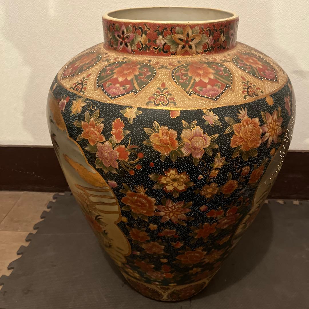 多色 花柄 陶器 花瓶