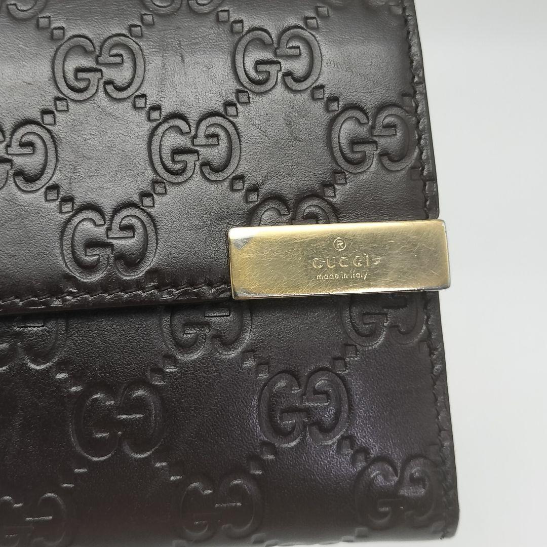 極美品✨グッチ　折り財布　シマレザー　ダークブラウン　GG柄