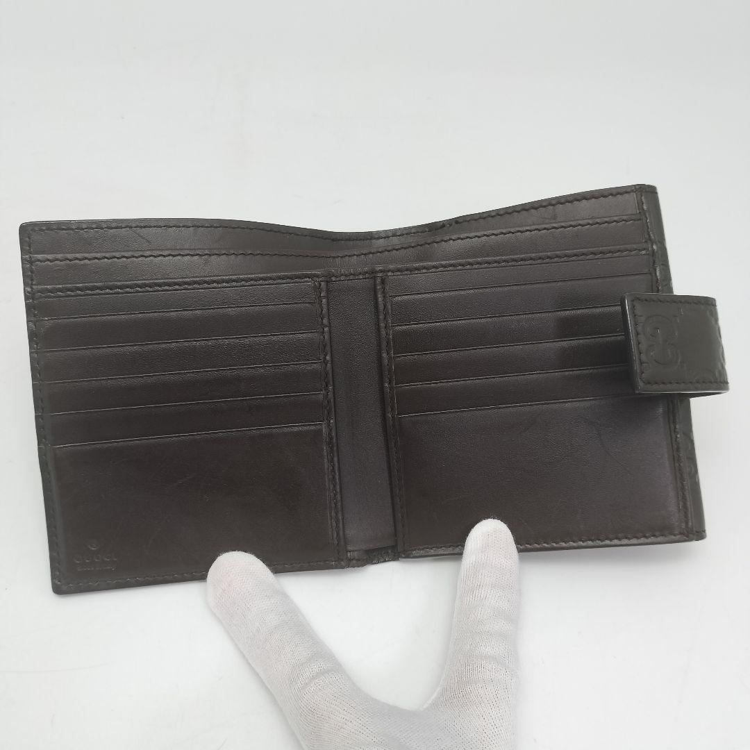 極美品✨グッチ　折り財布　シマレザー　ダークブラウン　GG柄