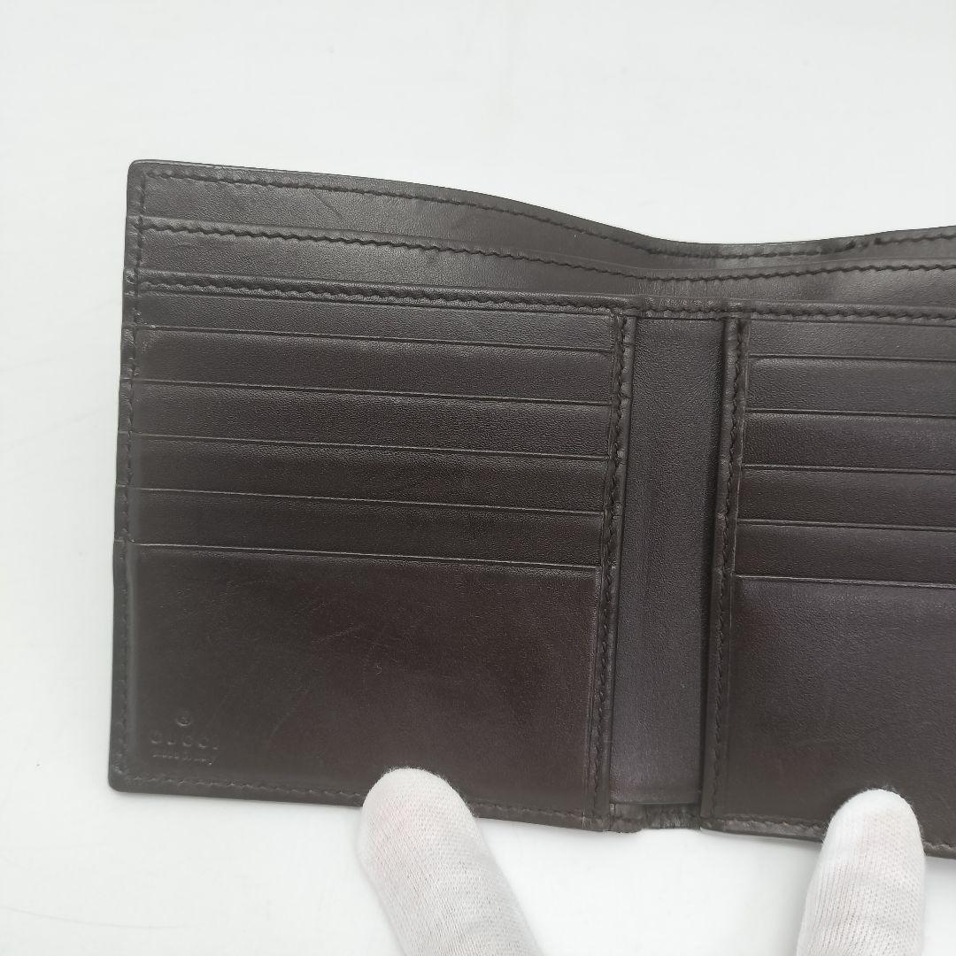 極美品✨グッチ　折り財布　シマレザー　ダークブラウン　GG柄