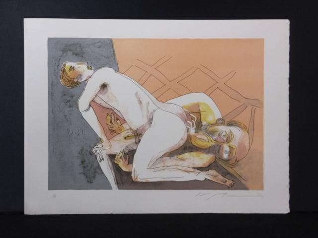 池田満寿夫　直筆サイン『おんな・おとこヨリ　少しばかりの糞』リトグラフ1010V