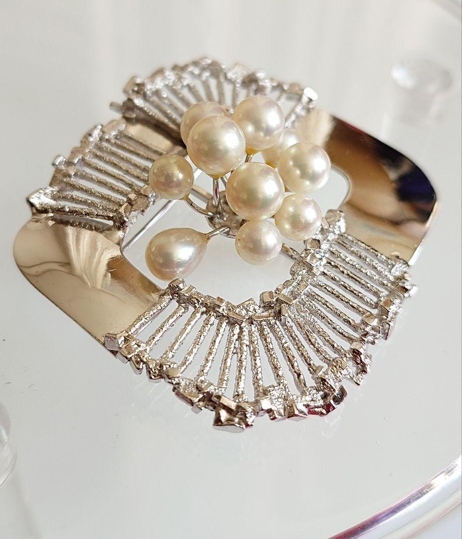 ブローチ シルバー製 アコヤ本真珠 銀細工アートフォルム C81＆857 676