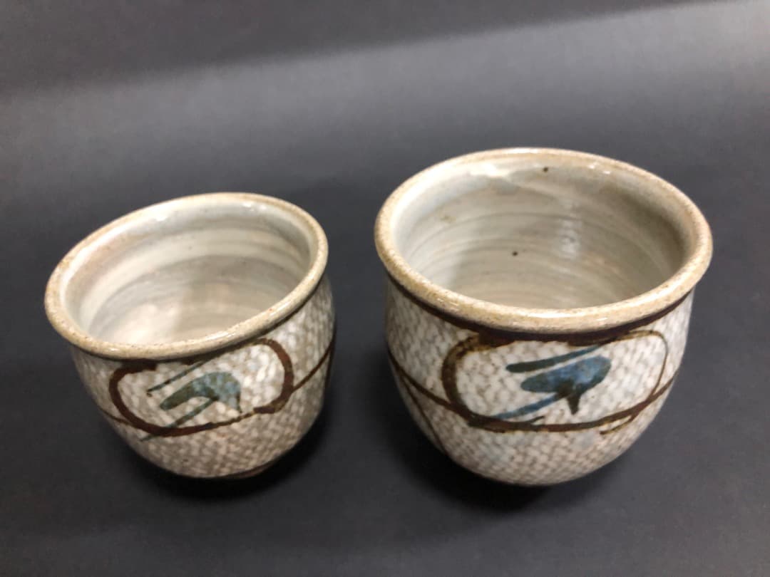 人間国宝　島岡達三　益子焼　象嵌夫婦湯呑　汲出　茶道具　美品