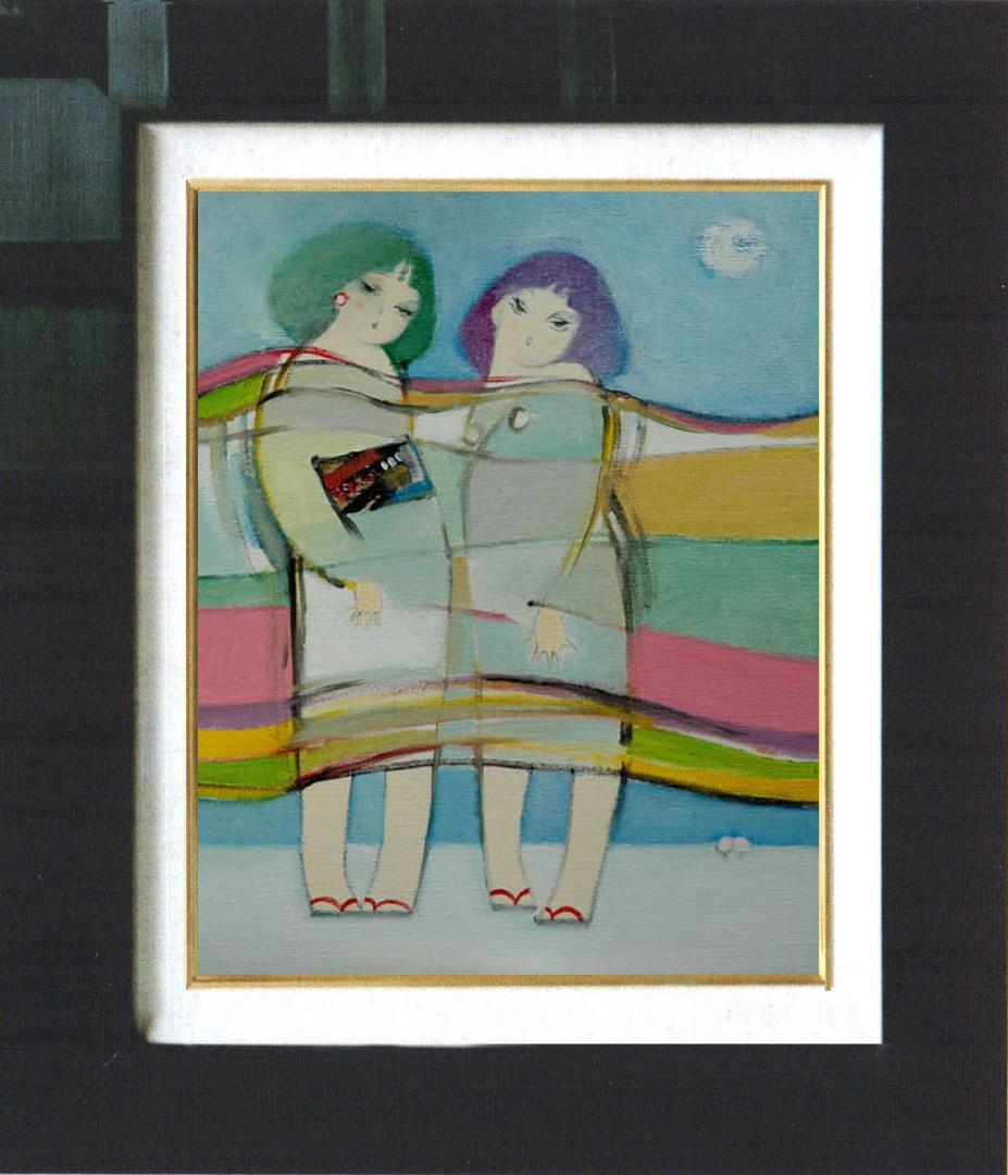 油絵 菅家令子 絵 絵画インテリア額付(白) F6-083711人物 雪国の子供