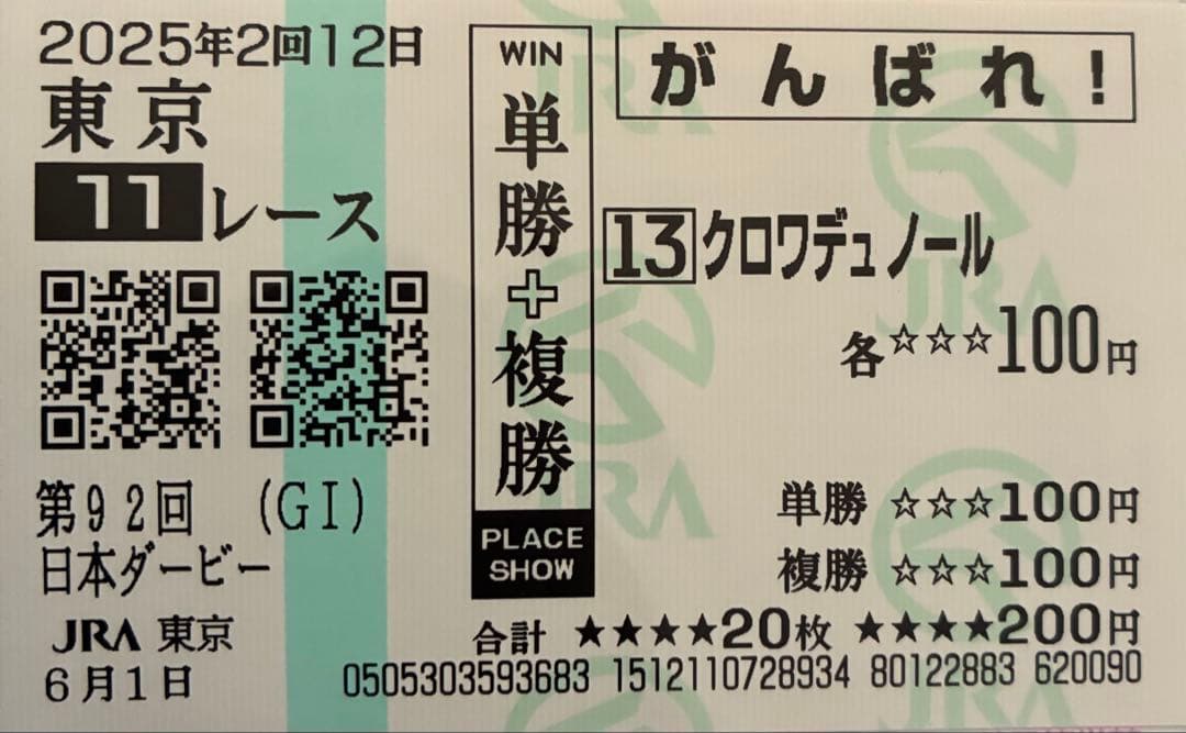 2025年日本ダービー　クロワデュノール　現地応援馬券