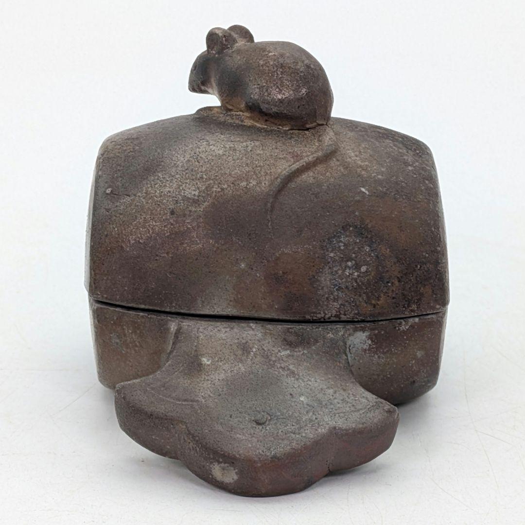 金重利陶苑 備前焼 子香合 合箱合布 抹茶道具 香道具 香盒 干支香合 金彩緋襷