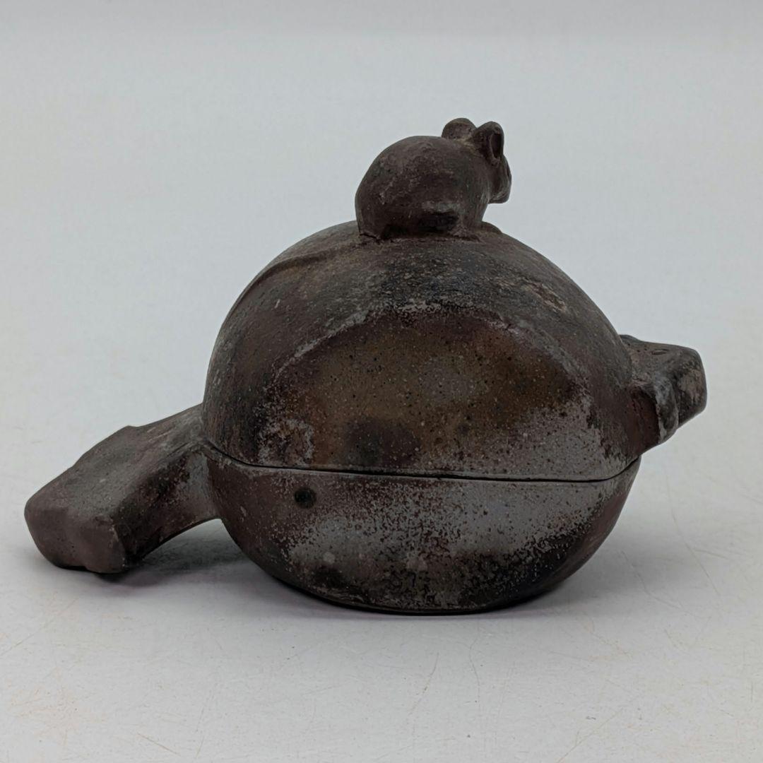 金重利陶苑 備前焼 子香合 合箱合布 抹茶道具 香道具 香盒 干支香合 金彩緋襷