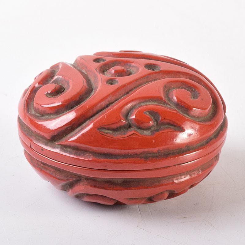 中国　堆朱　倶利雕　香合　時代箱付　M　R8563