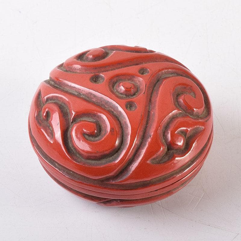 中国　堆朱　倶利雕　香合　時代箱付　M　R8563