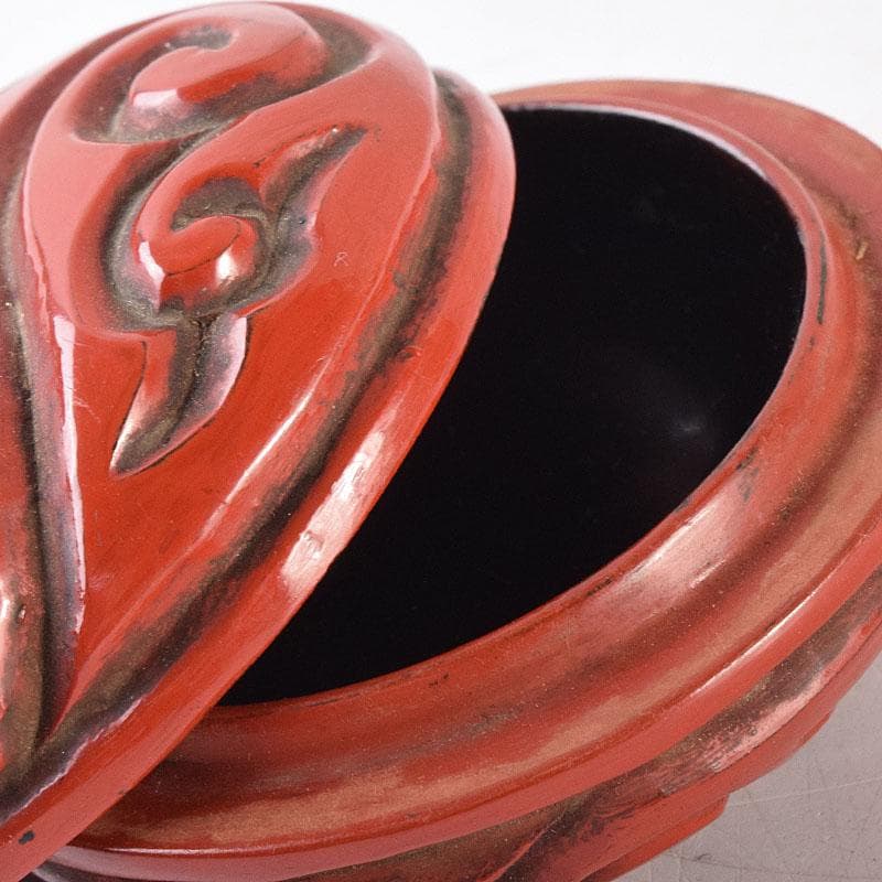 中国　堆朱　倶利雕　香合　時代箱付　M　R8563