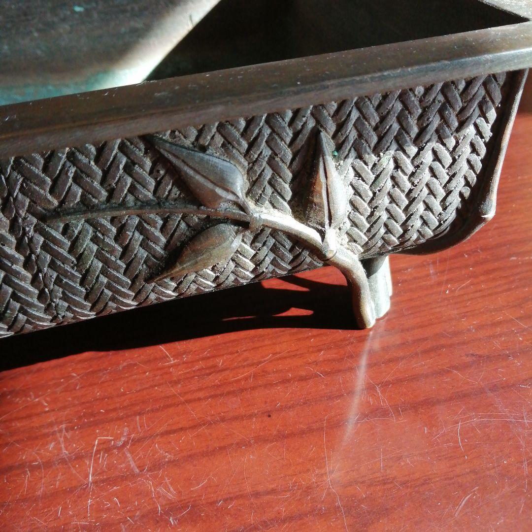 木村渡雲　古銅網代紋四足水盤　32cm　江戸後期