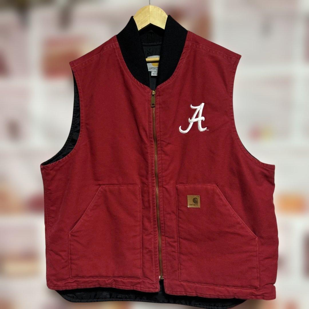 レア美品　Carhartt ダックベスト カーディナルレッドXL カレッジロゴ