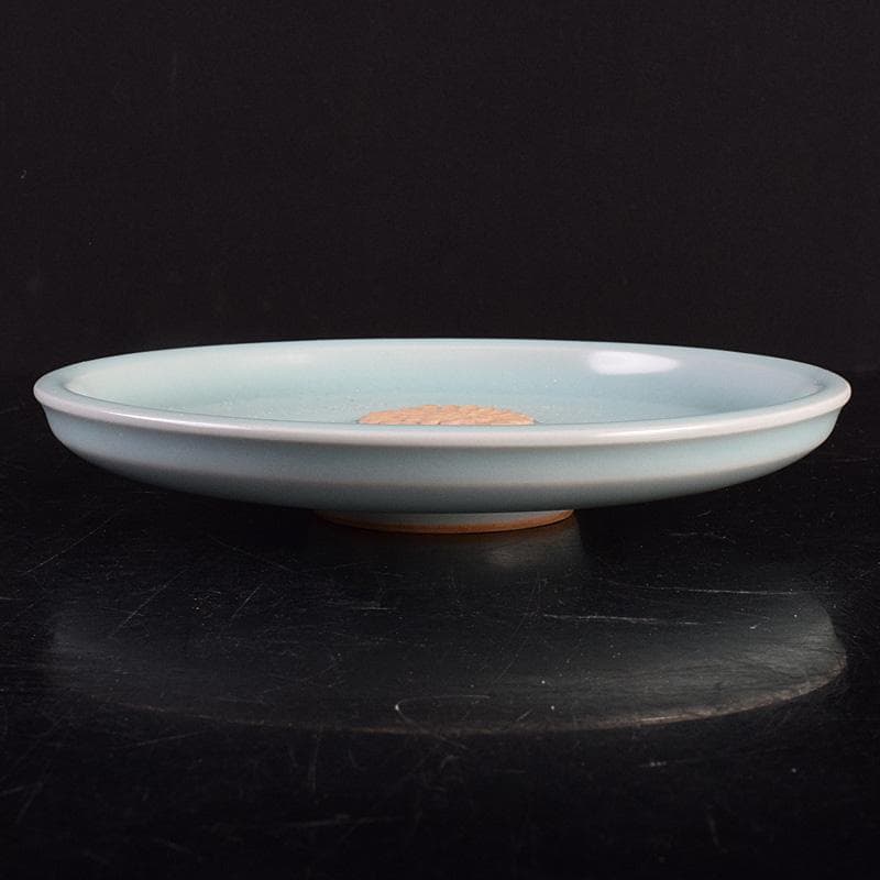 鍋島焼　鍋島青磁　花刻　盤　皿　時代箱付　M　R8806