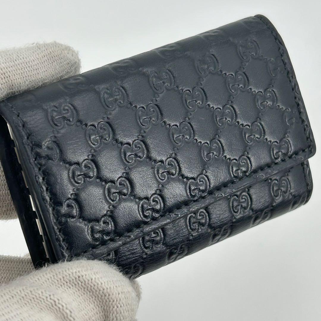 極美品✨グッチ キーケース 6連 マイクロシマ レザー ネイビー